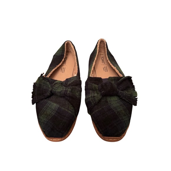 Toms Shoes - TOMS Women's Plaid Lined Slippers Flats Bow Detail Green Black Size 9.5